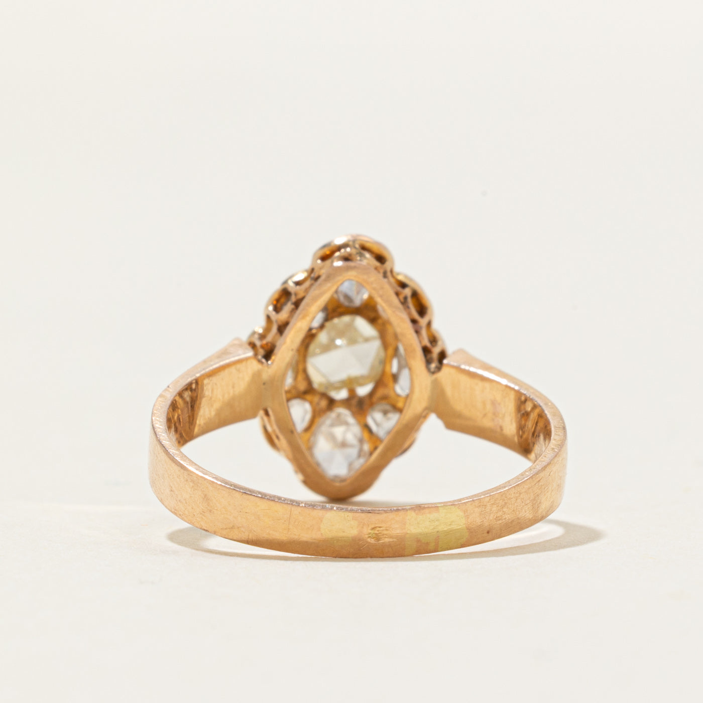 18k Rose Cut Diamond Cluster Navette Ring | 0.6 ctw | SZ 8