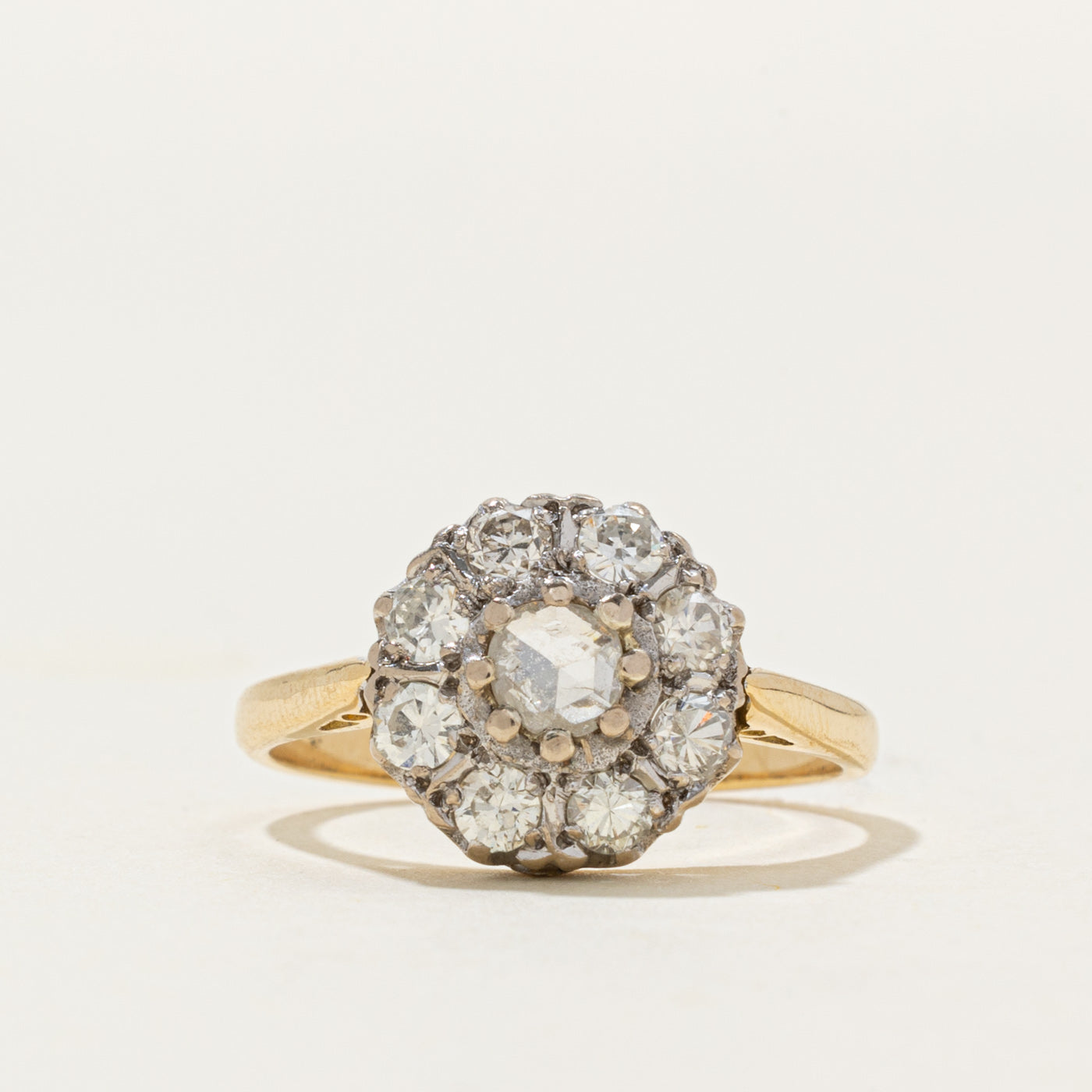 18k Rose Cut Diamond Daisy Cluster Ring | 0.15 ct 0.5 ctw | SZ 8 |