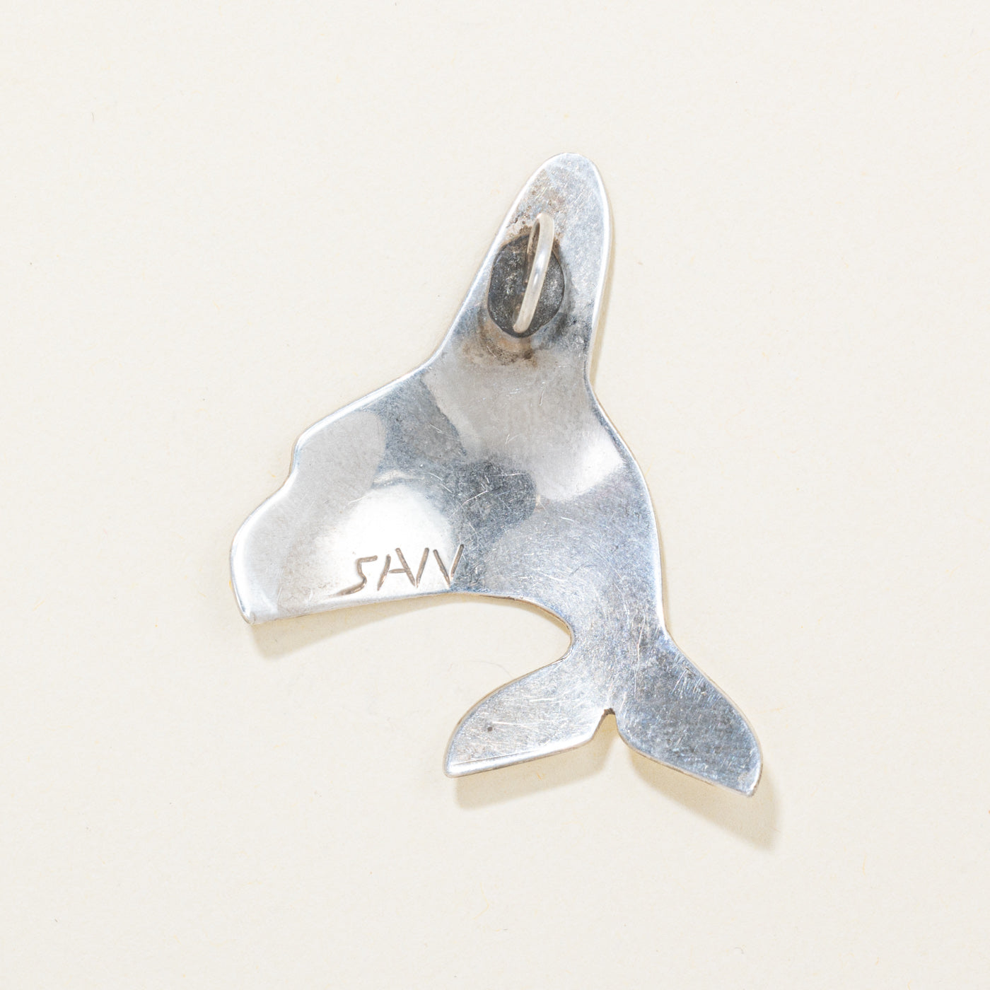 Sterling Silver Indigenous Carved Orca Pendant