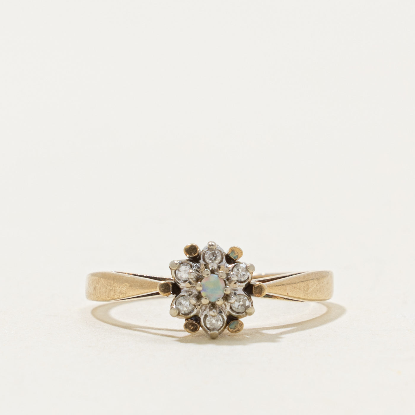 10k Opal & Diamond Floral Cluster Ring | 0.01ct, 0.02ctw | SZ 4.5