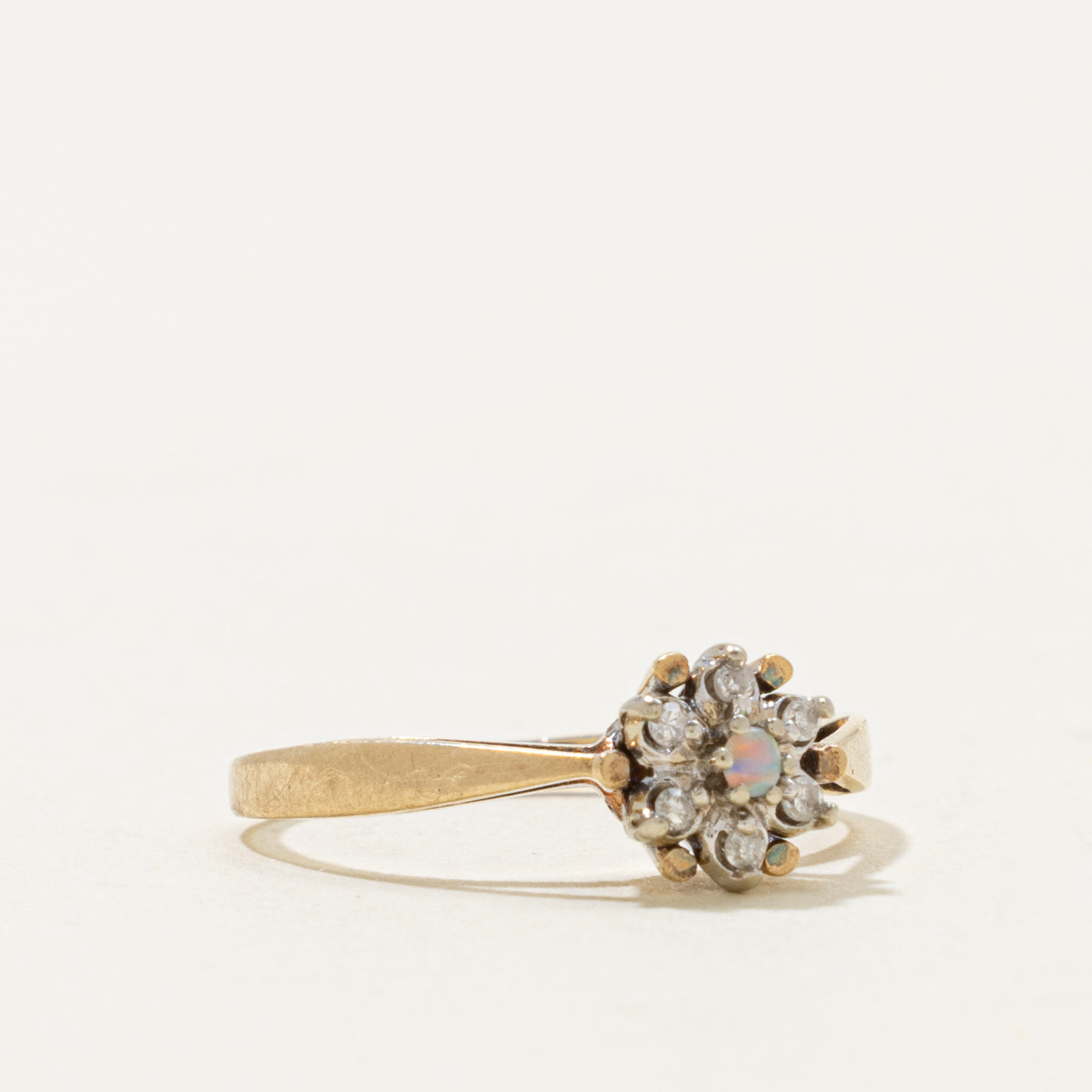 10k Opal & Diamond Floral Cluster Ring | 0.01ct, 0.02ctw | SZ 4.5
