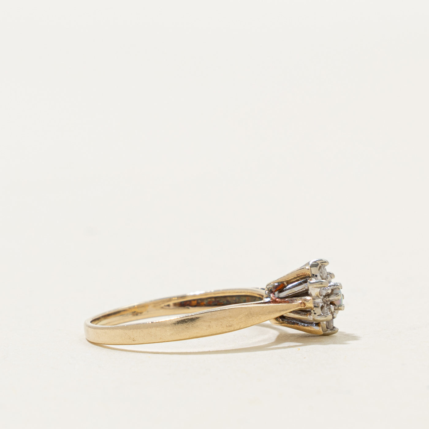 10k Opal & Diamond Floral Cluster Ring | 0.01ct, 0.02ctw | SZ 4.5