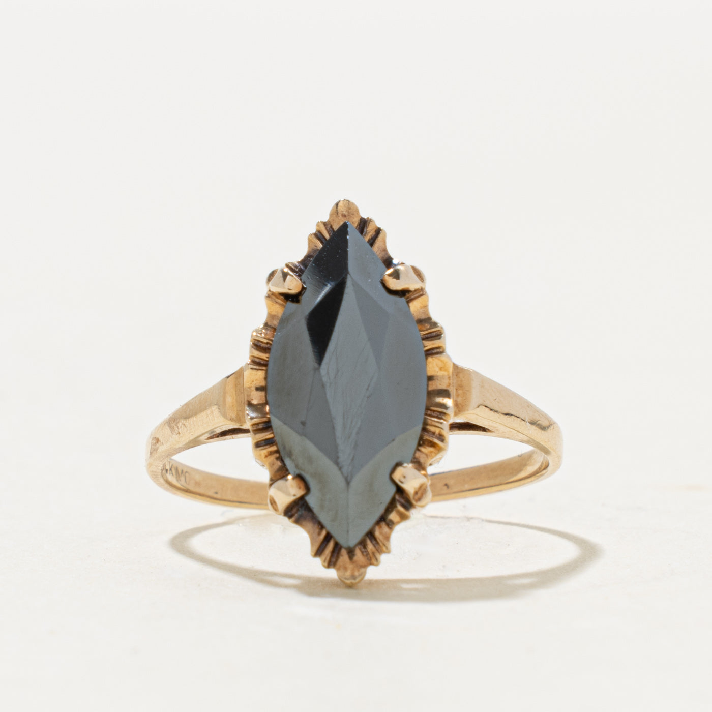 10k Marquise Cut Hematite Textured Ring | 3.00ct | SZ 8