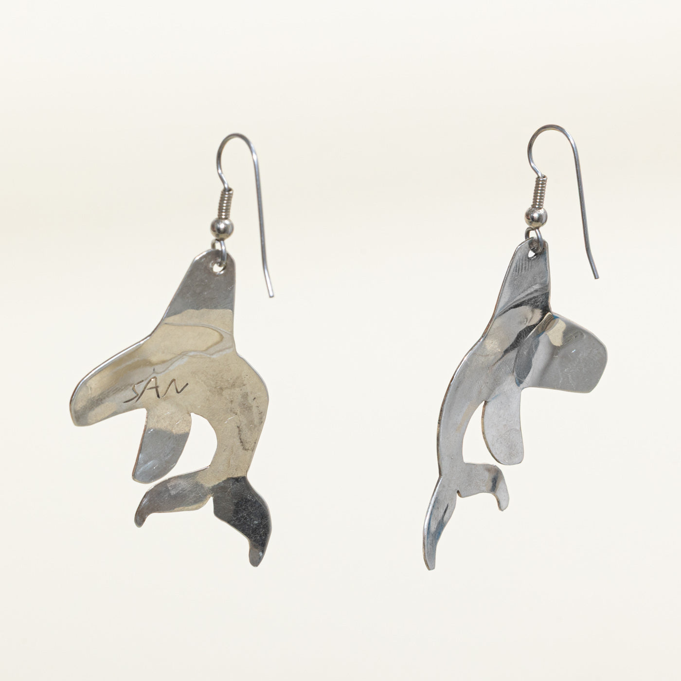 Sterling Silver Indigenous Carved Orca Earrings