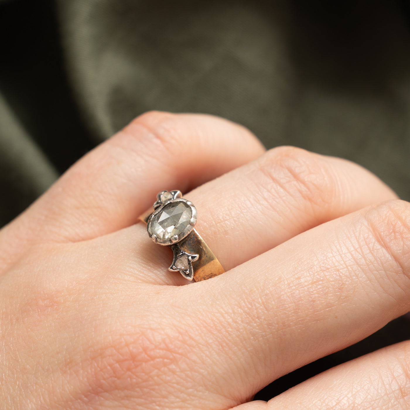 Antique Rose Cut Diagonal Diamond Ring | 0.8ct SI2/I1 J/K, 0.07 ctw | SZ 7.25