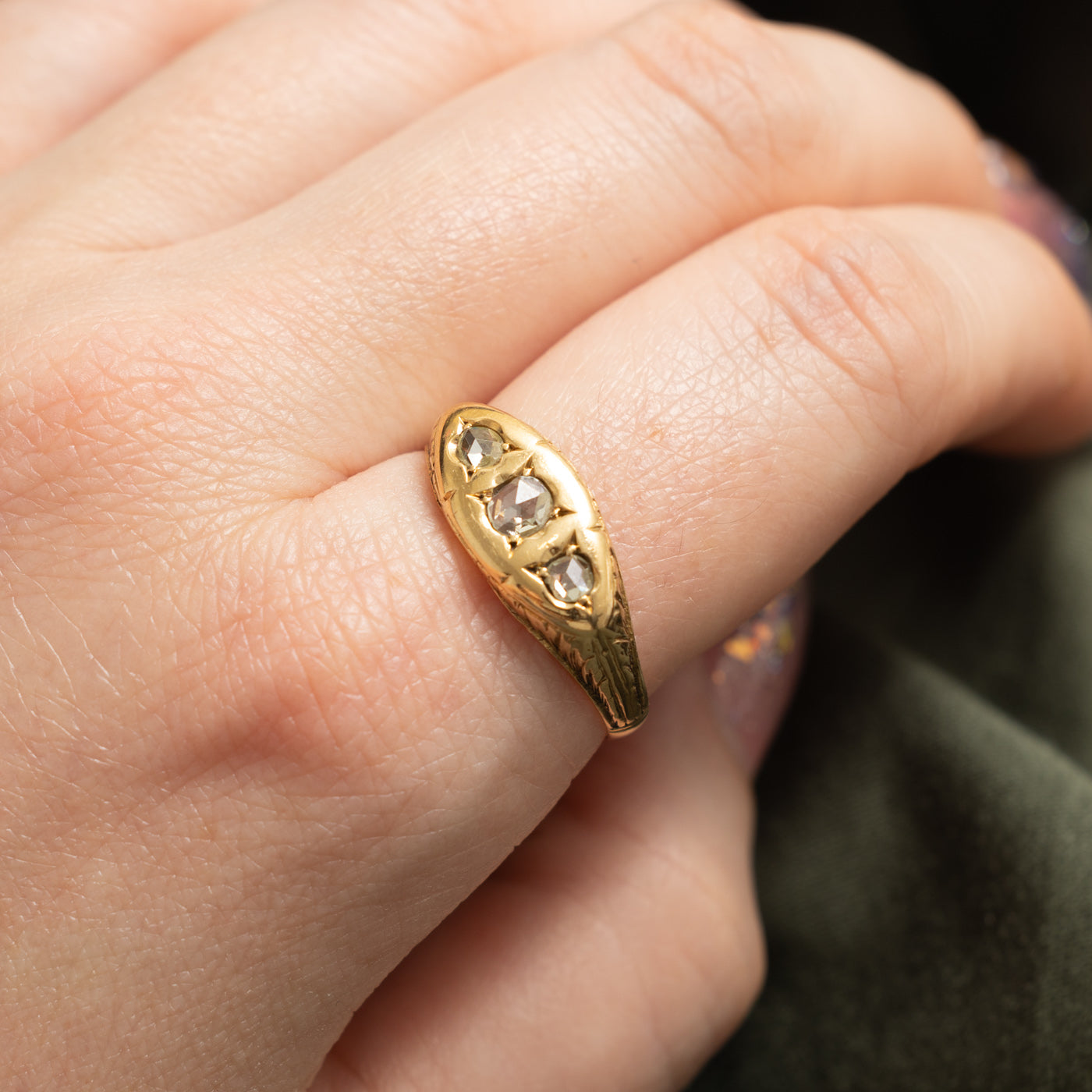 Victorian Rose Cut Diamond Boat Ring | 0.4 ctw | SZ 10.5