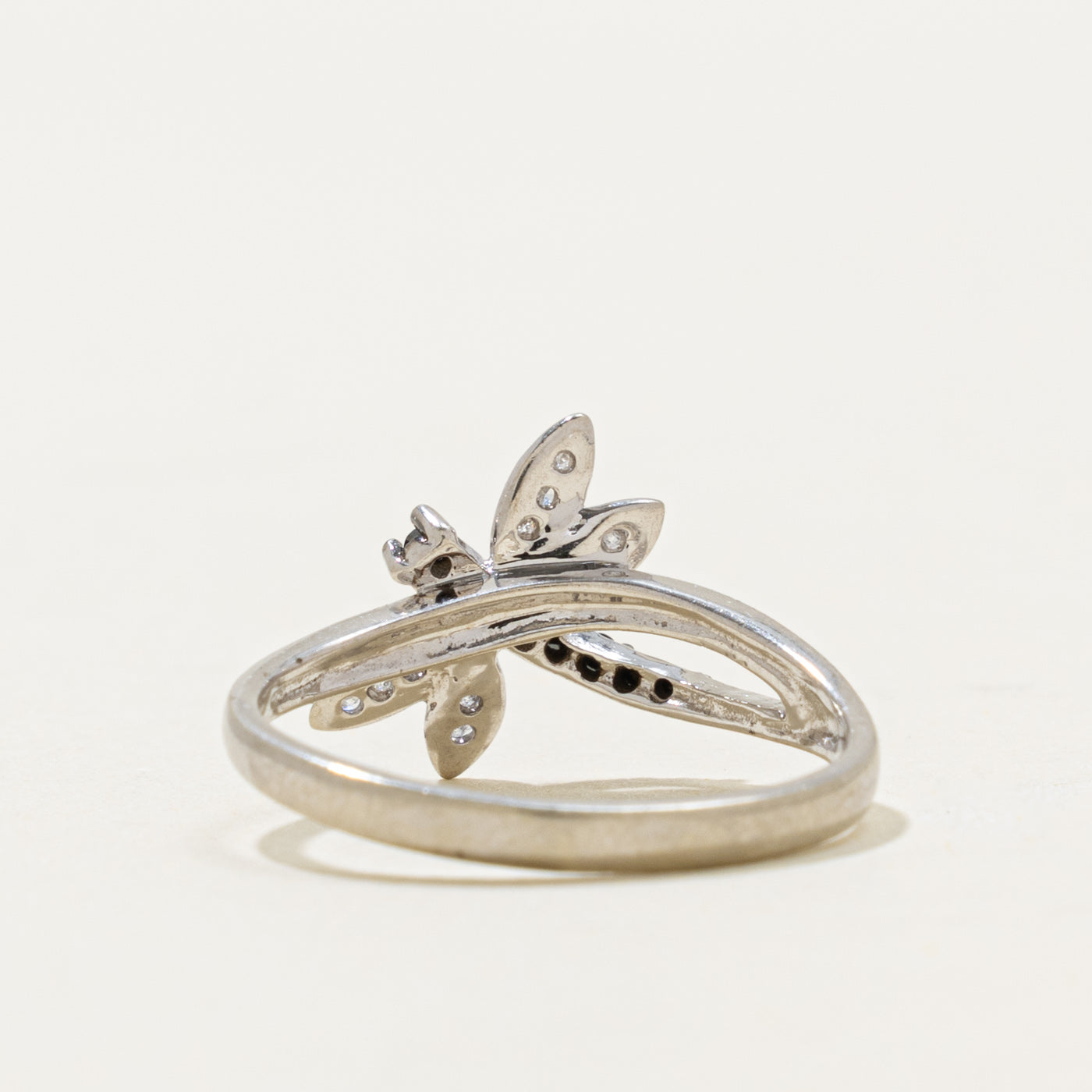 10k Black & White Diamond Dragonfly Ring | 0.10ctw | SZ 7.25
