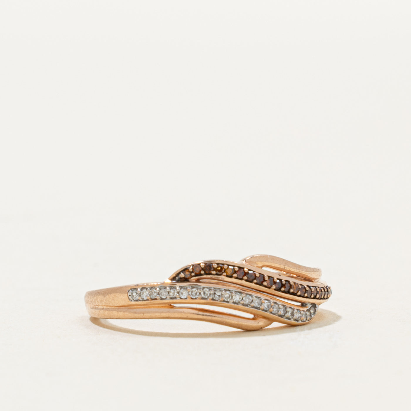 10k Cognac & White Diamond Wave Ring | 0.05ctw | SZ 8.25