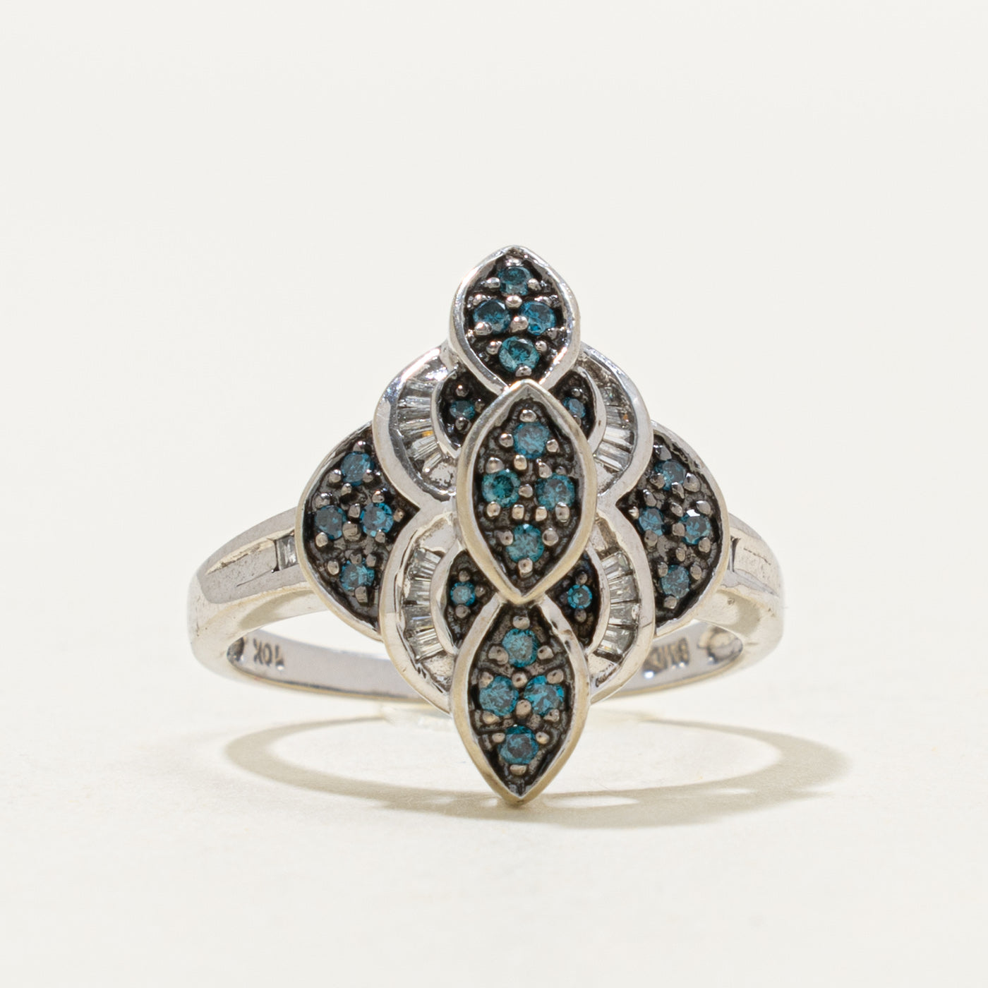 10k Blue & White Diamond Cluster Geometric Ring | 0.18ctw | SZ 6.75