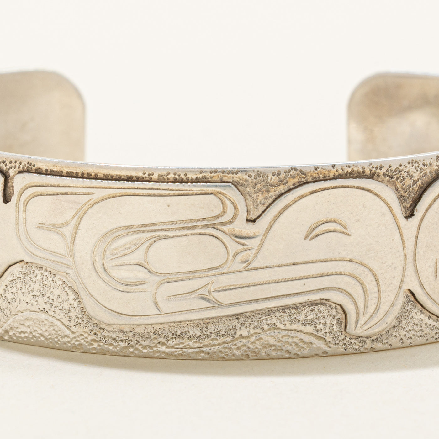 Sterling Silver Indigenous Carved Eagle Cuff | 7"