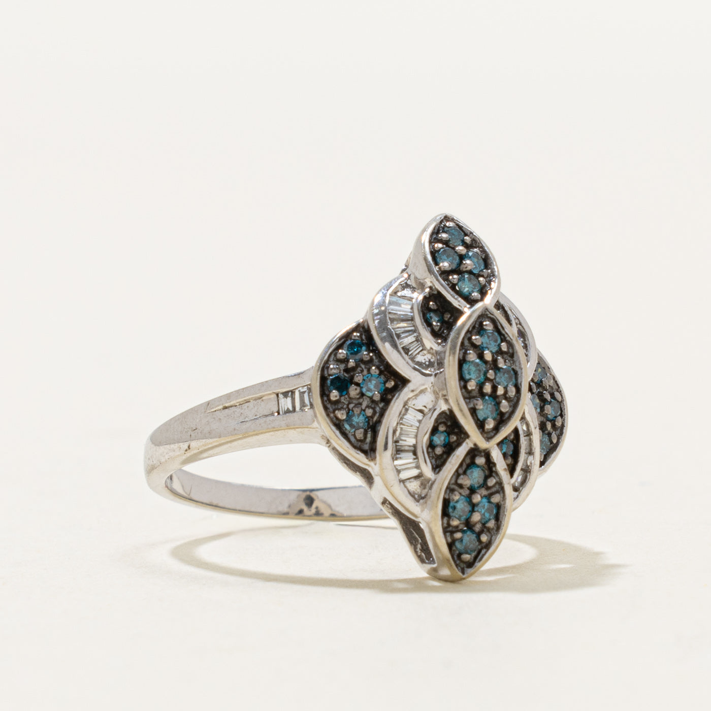10k Blue & White Diamond Cluster Geometric Ring | 0.18ctw | SZ 6.75