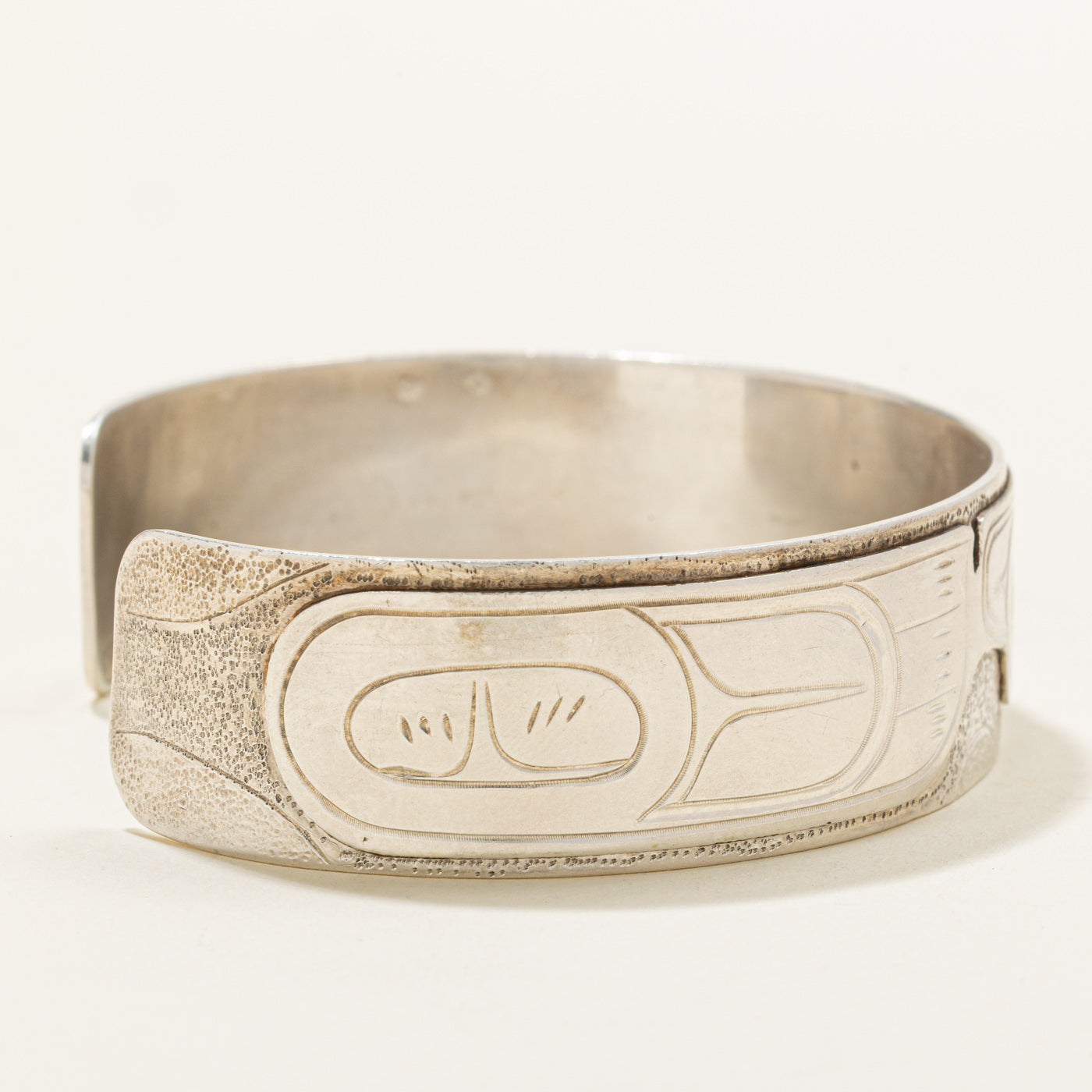 Sterling Silver Indigenous Carved Eagle Cuff | 7"
