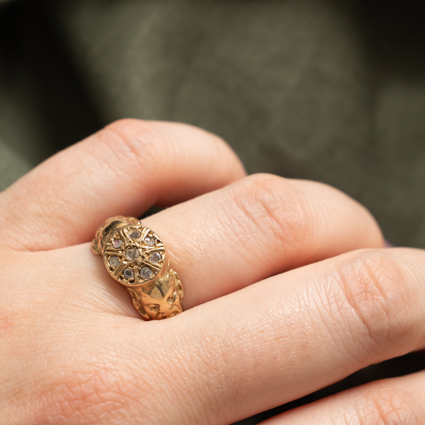 Antique Gothic Revival Style Diamond Cluster Face Ring | 0.12 ctw | SZ 6.5