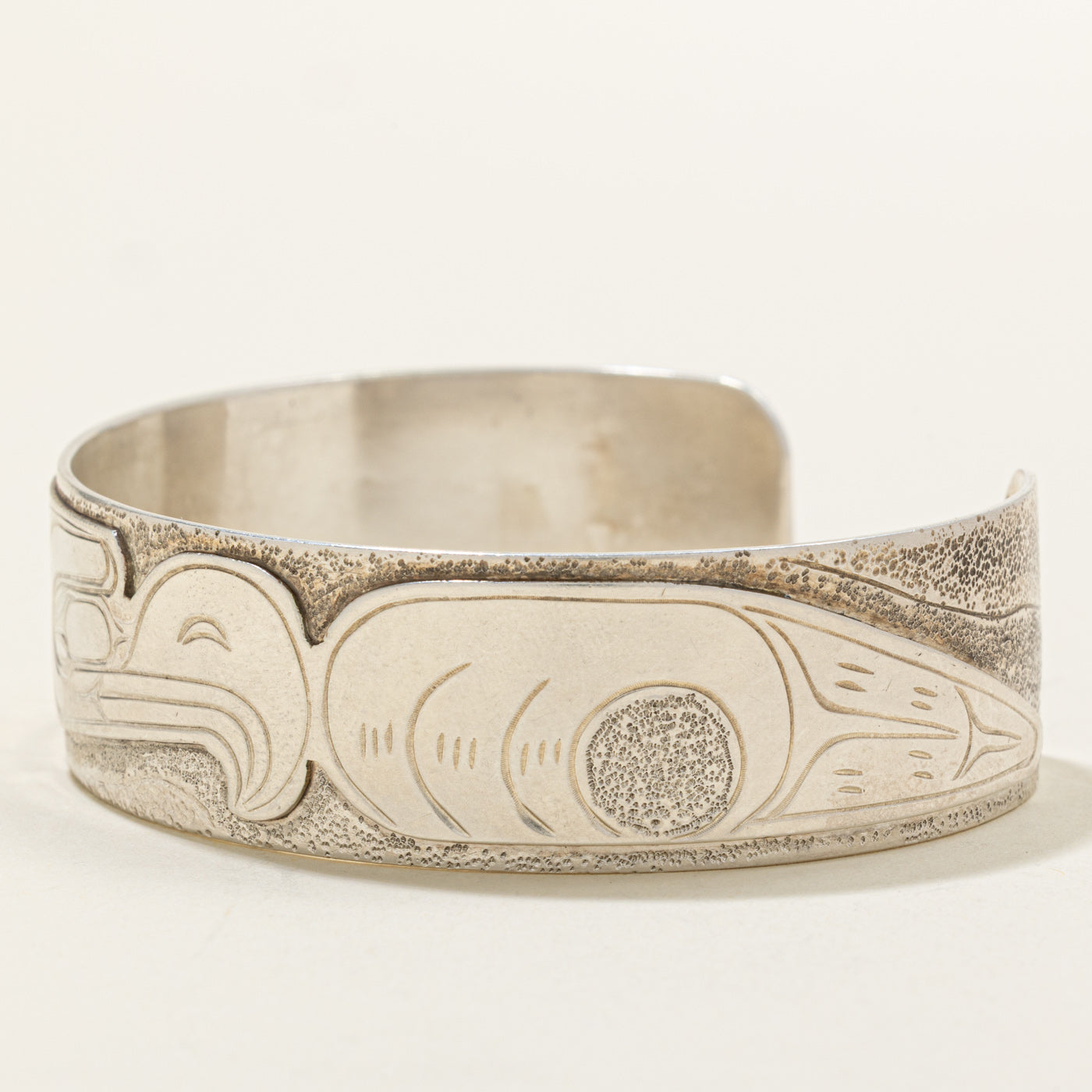 Sterling Silver Indigenous Carved Eagle Cuff | 7"