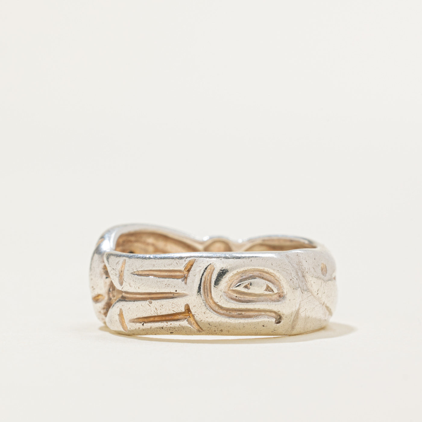 'David Neel' Sterling Silver Black Diamond Indigenous Orca Ring | 0.01ct | SZ 6.0