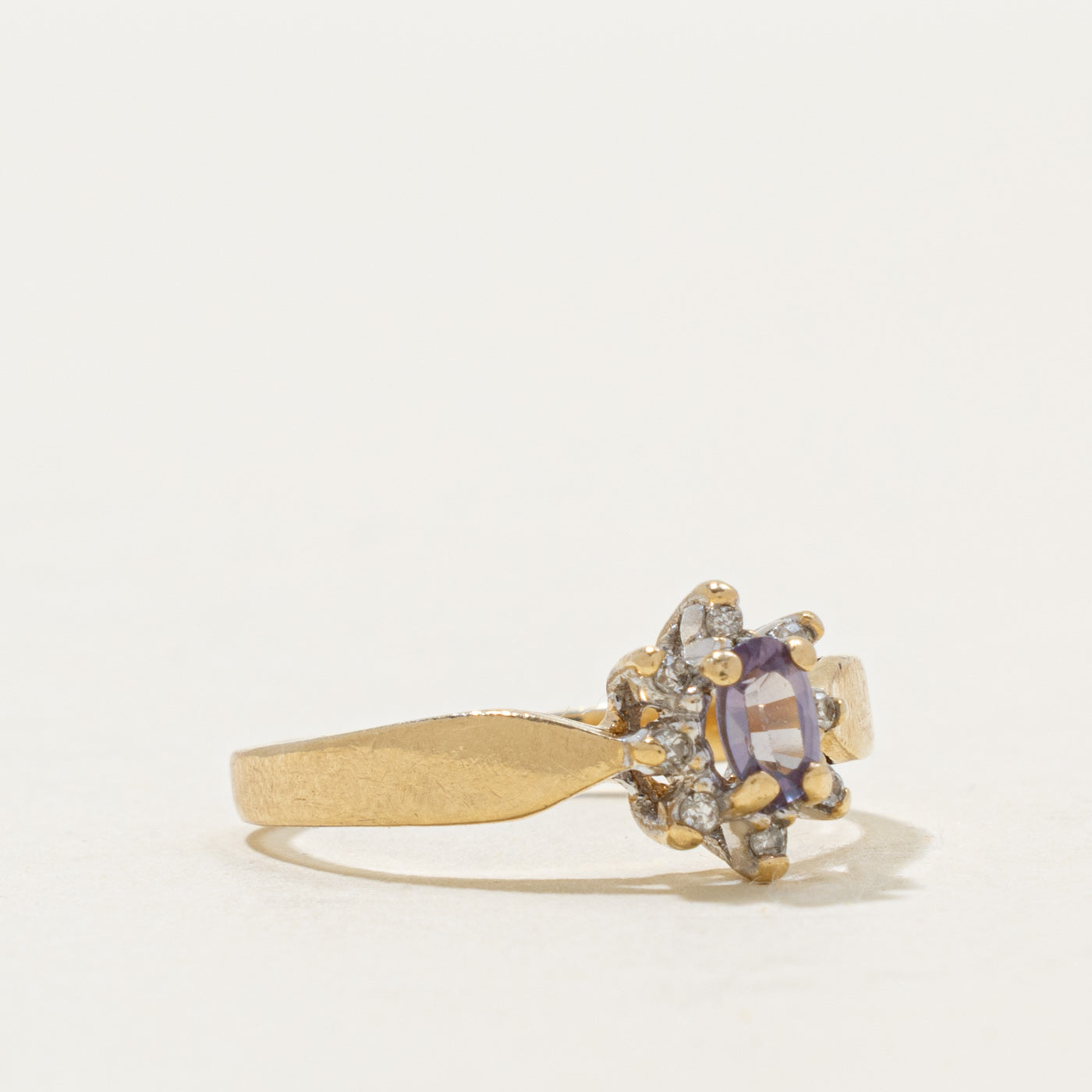 10k Synthetic Sapphire & Diamond Petal Halo Ring | 0.25ct, 0.03ctw | SZ 6.25