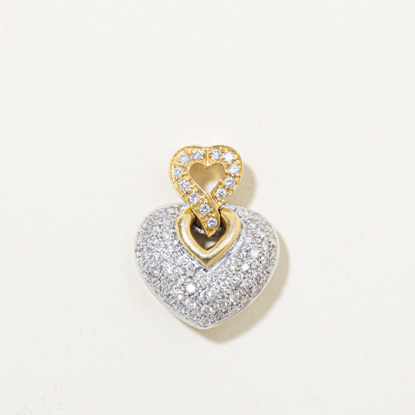 18k Pavé Set Diamond Puffed Heart Pendant | 0.71ctw