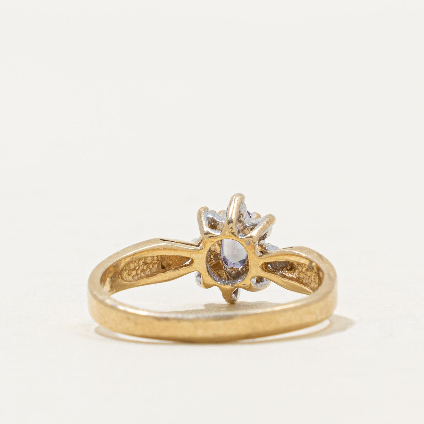 10k Synthetic Sapphire & Diamond Petal Halo Ring | 0.25ct, 0.03ctw | SZ 6.25