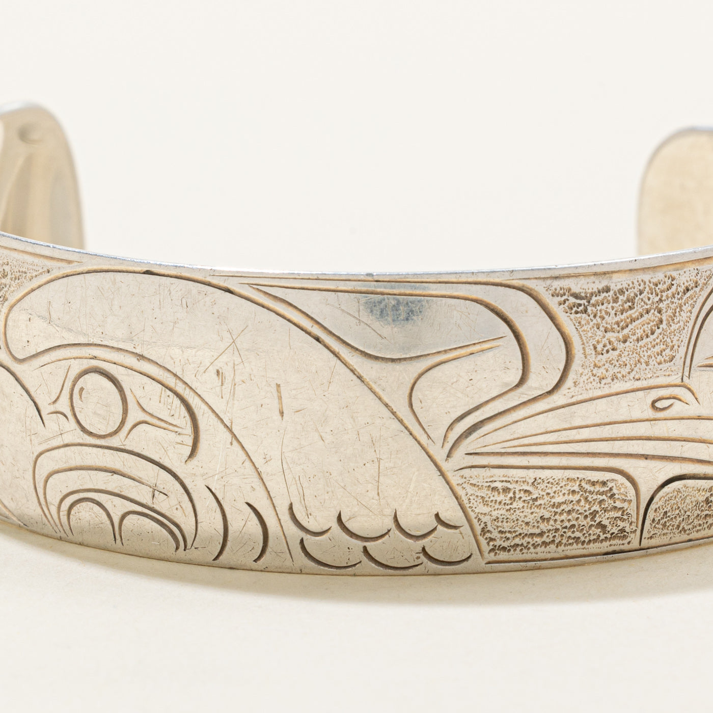 Sterling Silver Indigenous Carved Eagle & Hummingbird Cuff | 6"