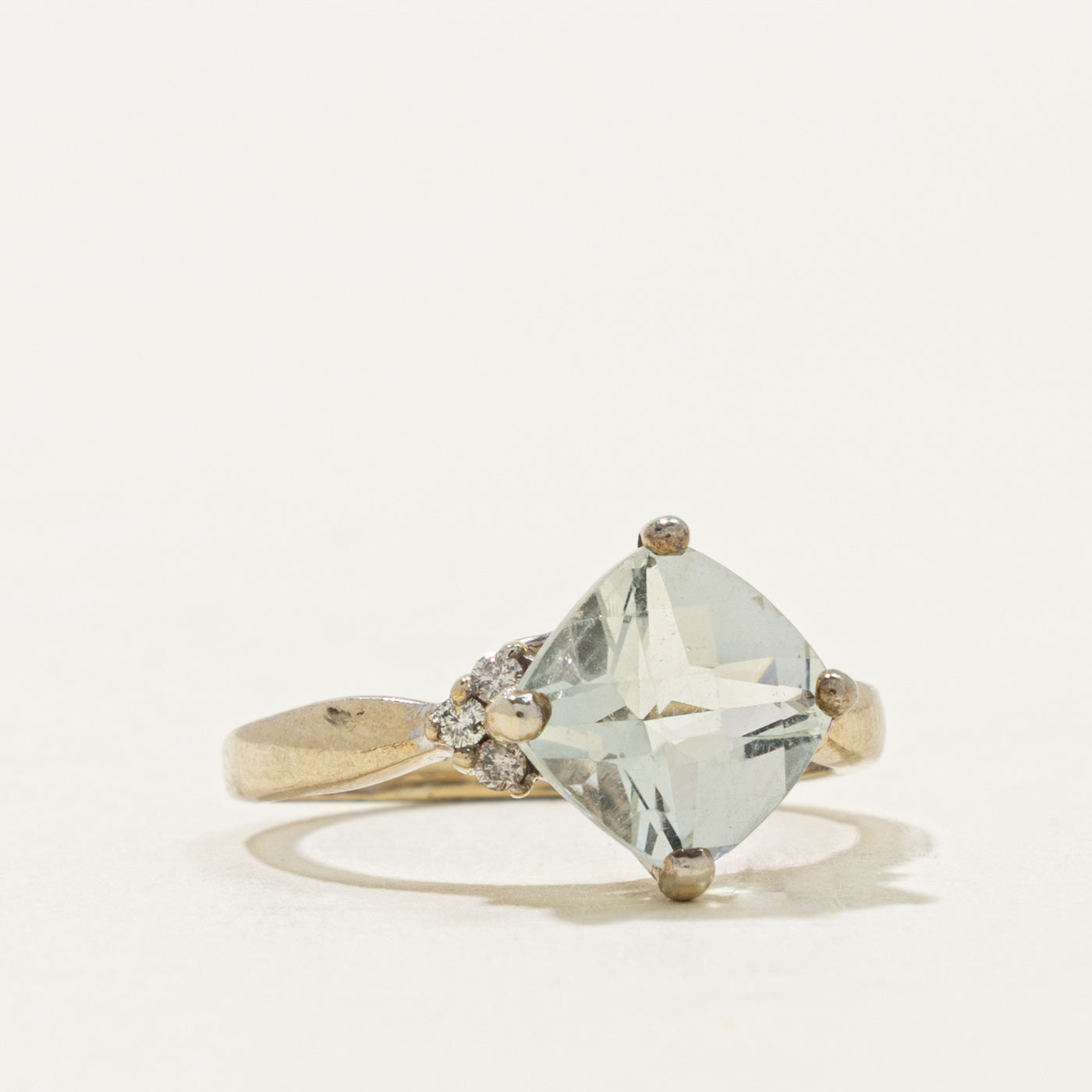 10k Prasiolite & Diamond Accented Ring | 2.00ct, 0.06ctw | SZ 6