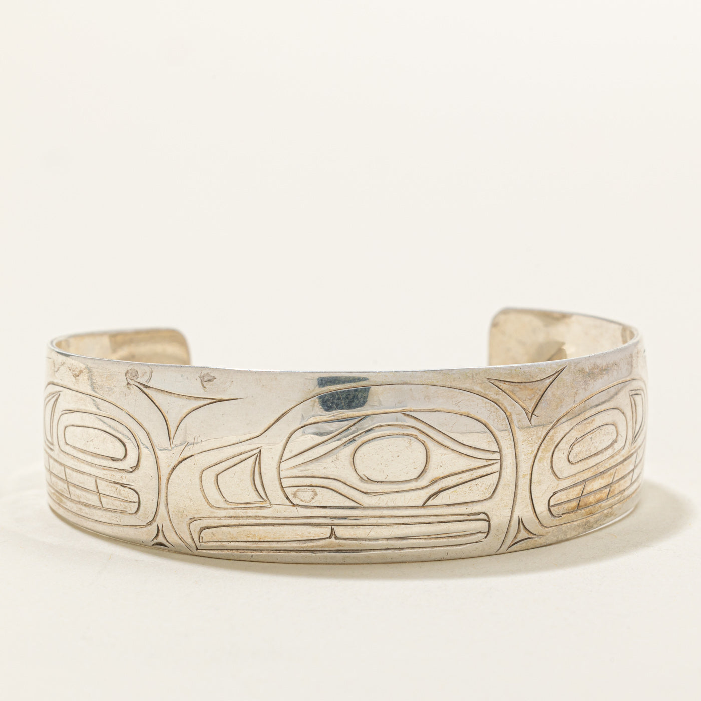 Sterling Silver Indigenous Carved Orca Cuff | 6"