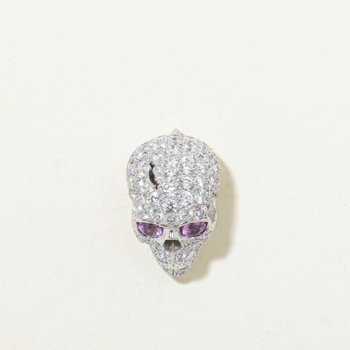 18k Diamond & Pink Sapphire Skull Pendant | 2.01ctw, 0.25ctw