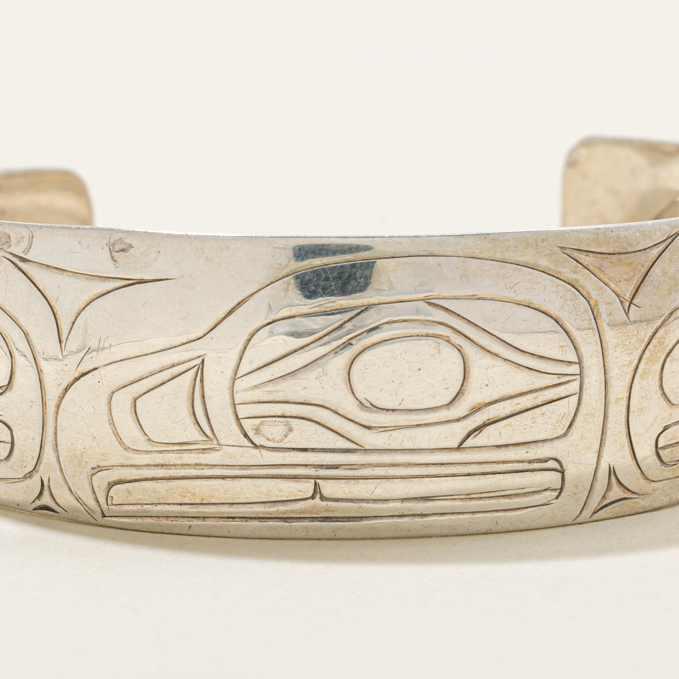 Sterling Silver Indigenous Carved Orca Cuff | 6"