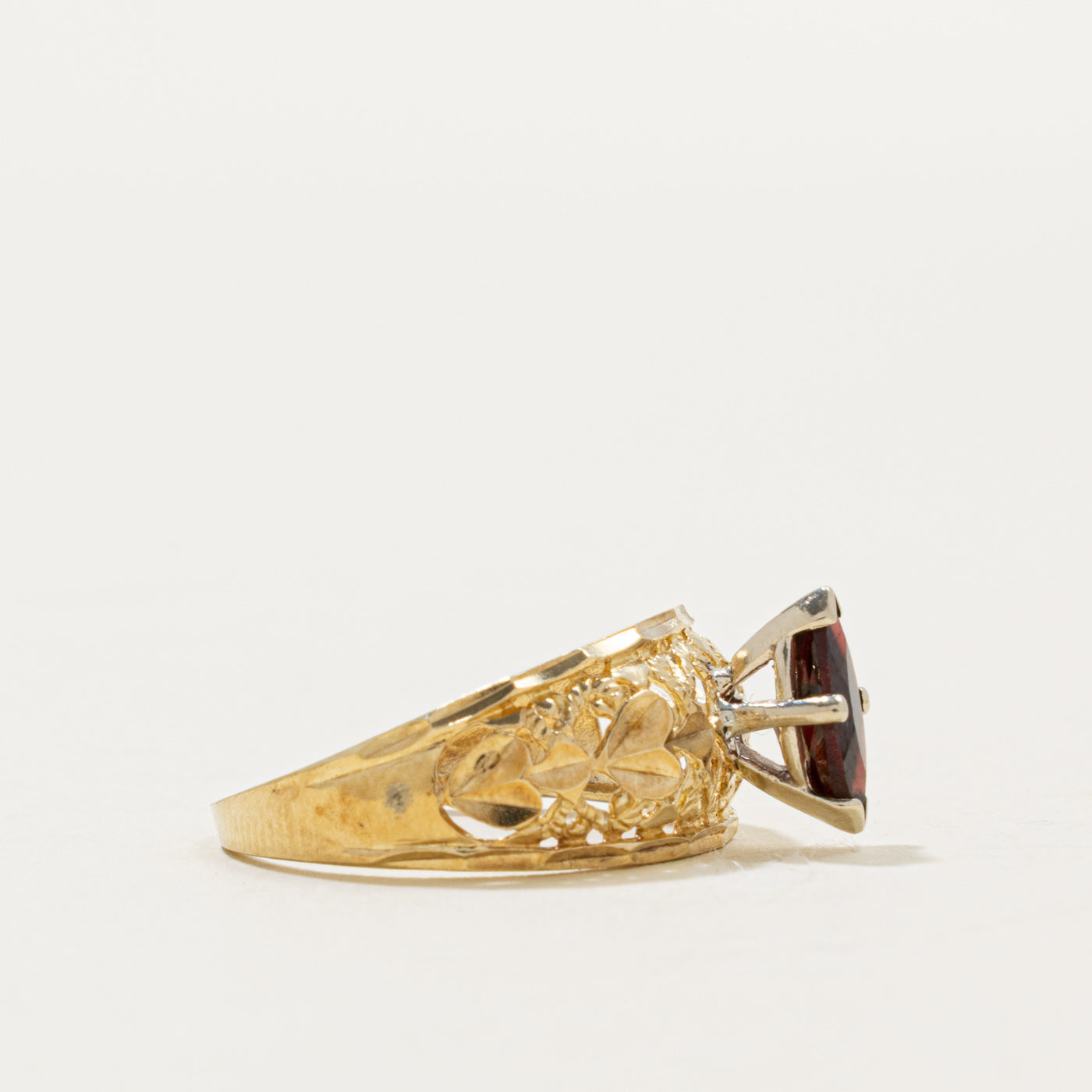10k Marquise Cut Garnet Floral Openwork Ring | 0.50ct | SZ 7.25