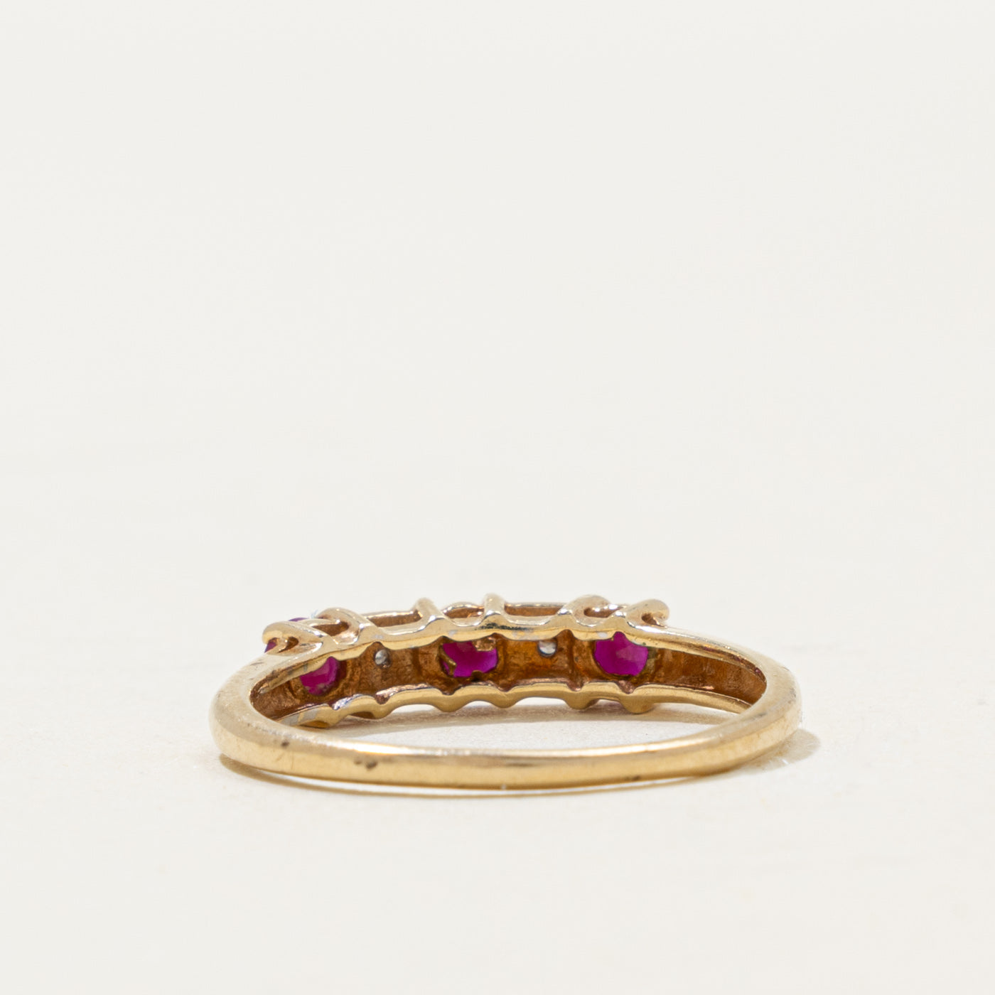 10k Five Stone Ruby & Diamond Band | 0.35ctw, 0.004ctw | SZ 7