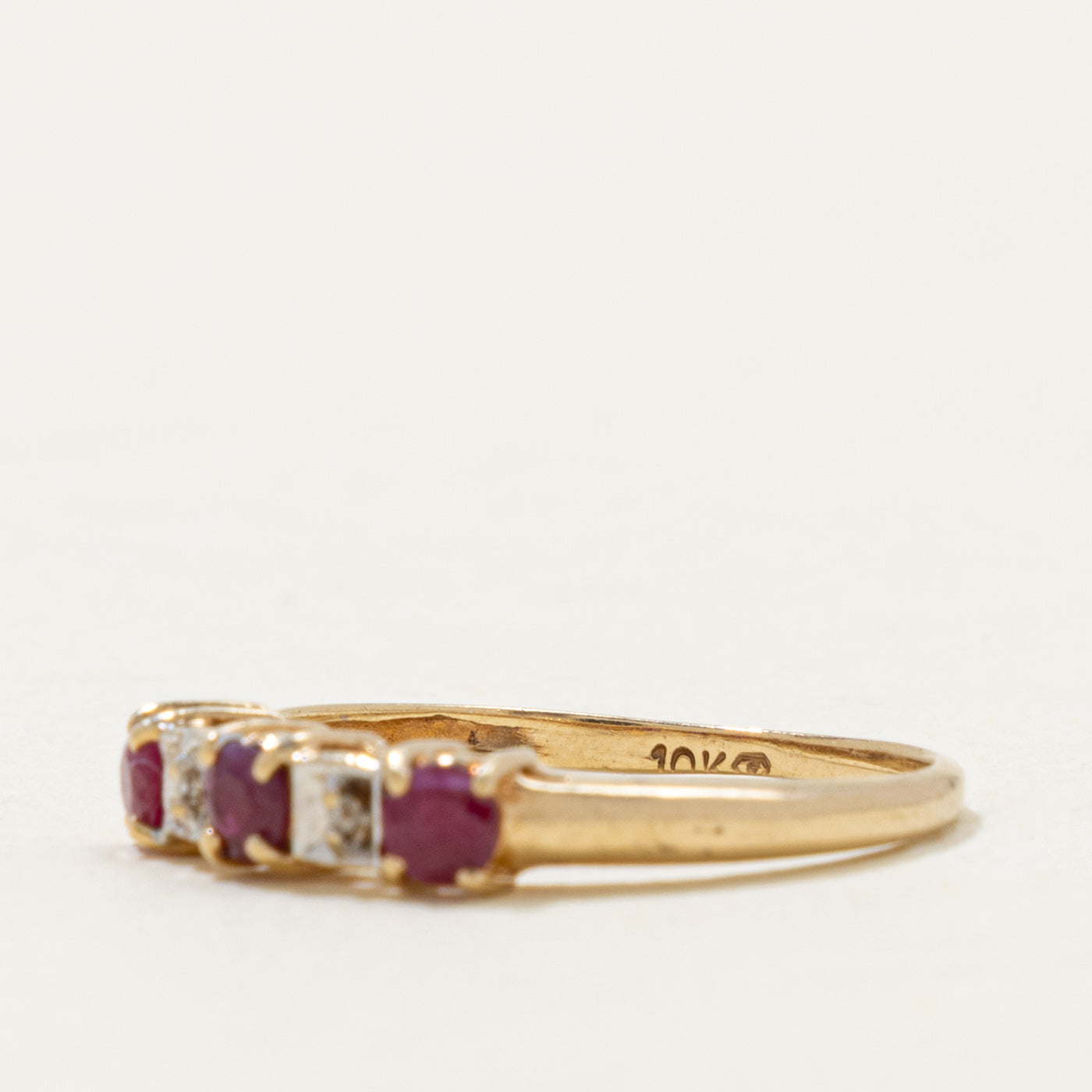 10k Five Stone Ruby & Diamond Band | 0.35ctw, 0.004ctw | SZ 7