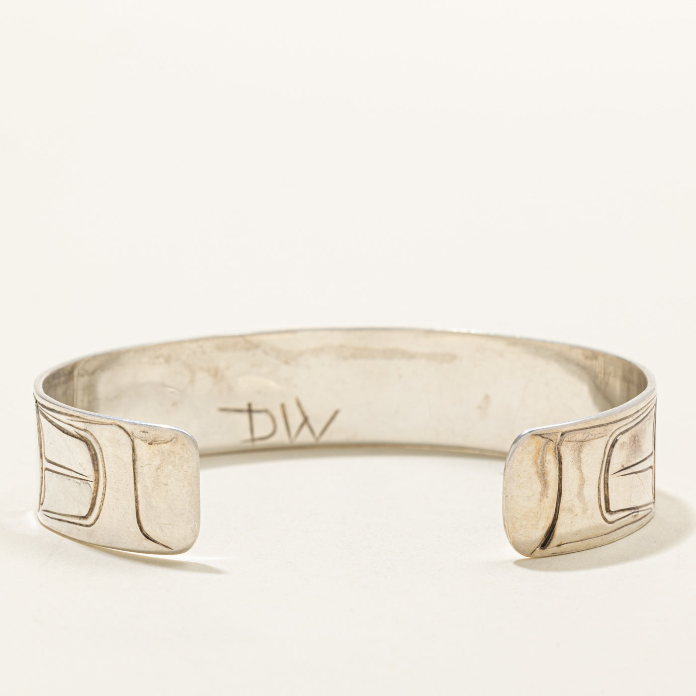 Sterling Silver Indigenous Carved Eagle Cuff | 6"