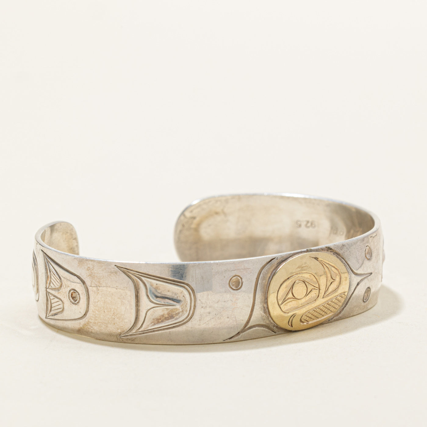 'David Neel' Sterling Silver & 14K Indigenous Carved Orca Cuff | 6"