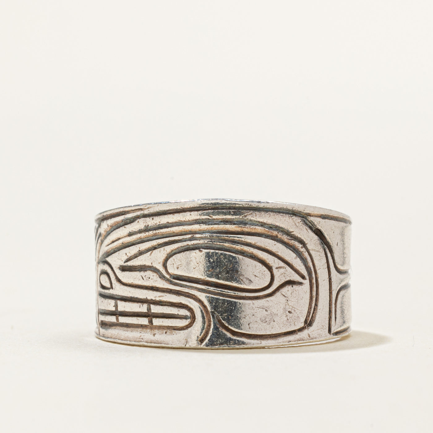 'Paddy Seaweed' Sterling Silver Indigenous Carved Orca Ring | SZ 5.5
