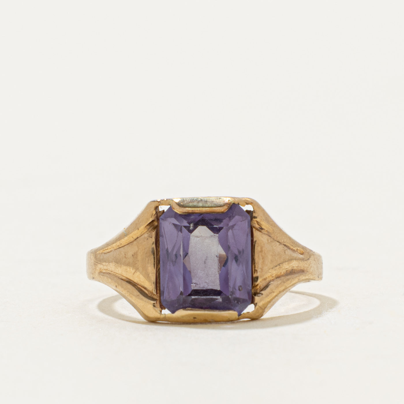 10k Synthetic Sapphire Grooved Tapered Ring | 2.00ct | SZ 6