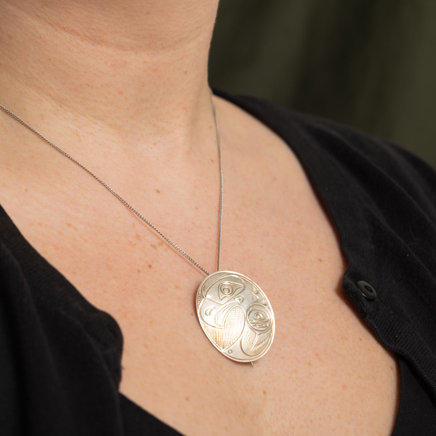 Sterling Silver Indigenous Carved Eagle Pendant & Brooch