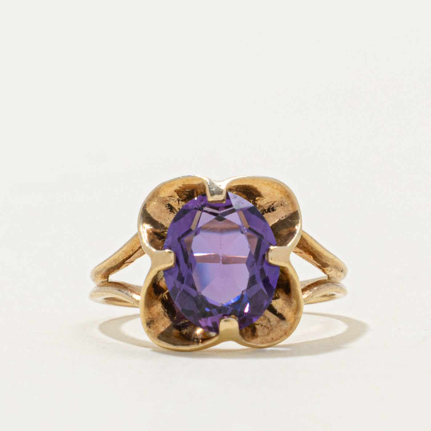 10k Solitaire Synthetic Sapphire Floral Ring | 2.30ct | SZ 6.25