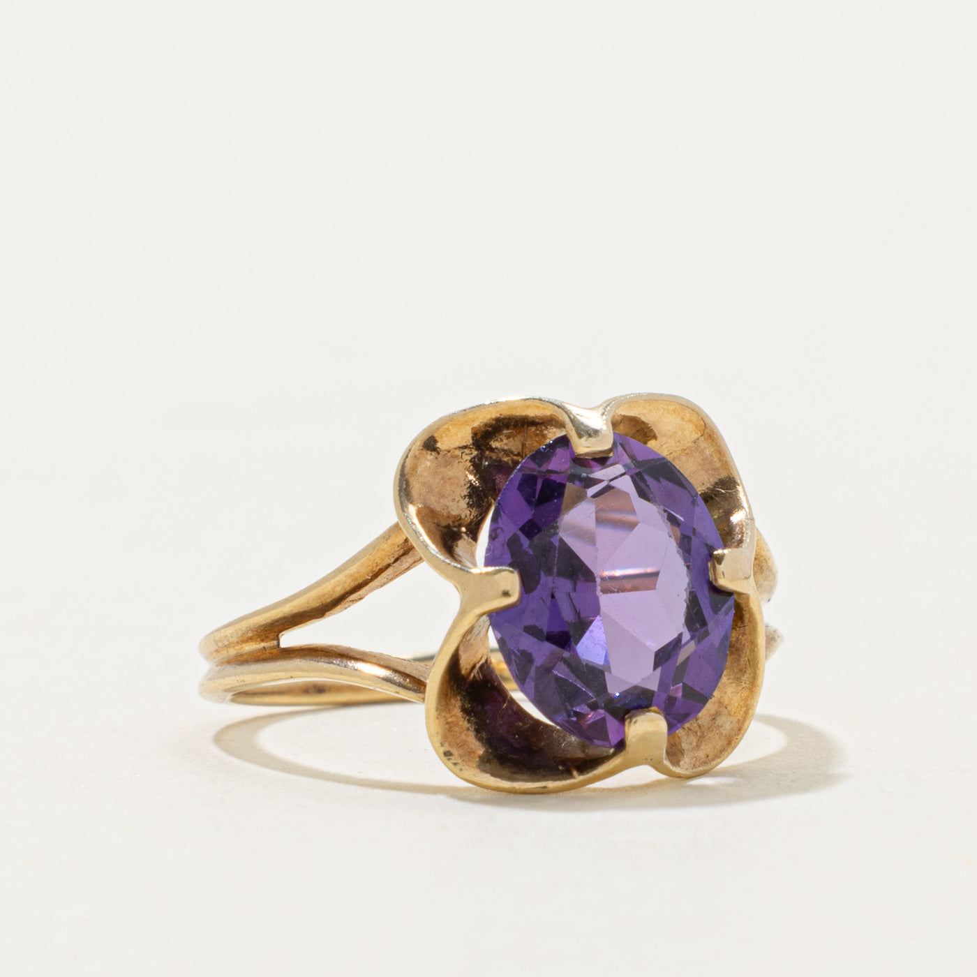 10k Solitaire Synthetic Sapphire Floral Ring | 2.30ct | SZ 6.25