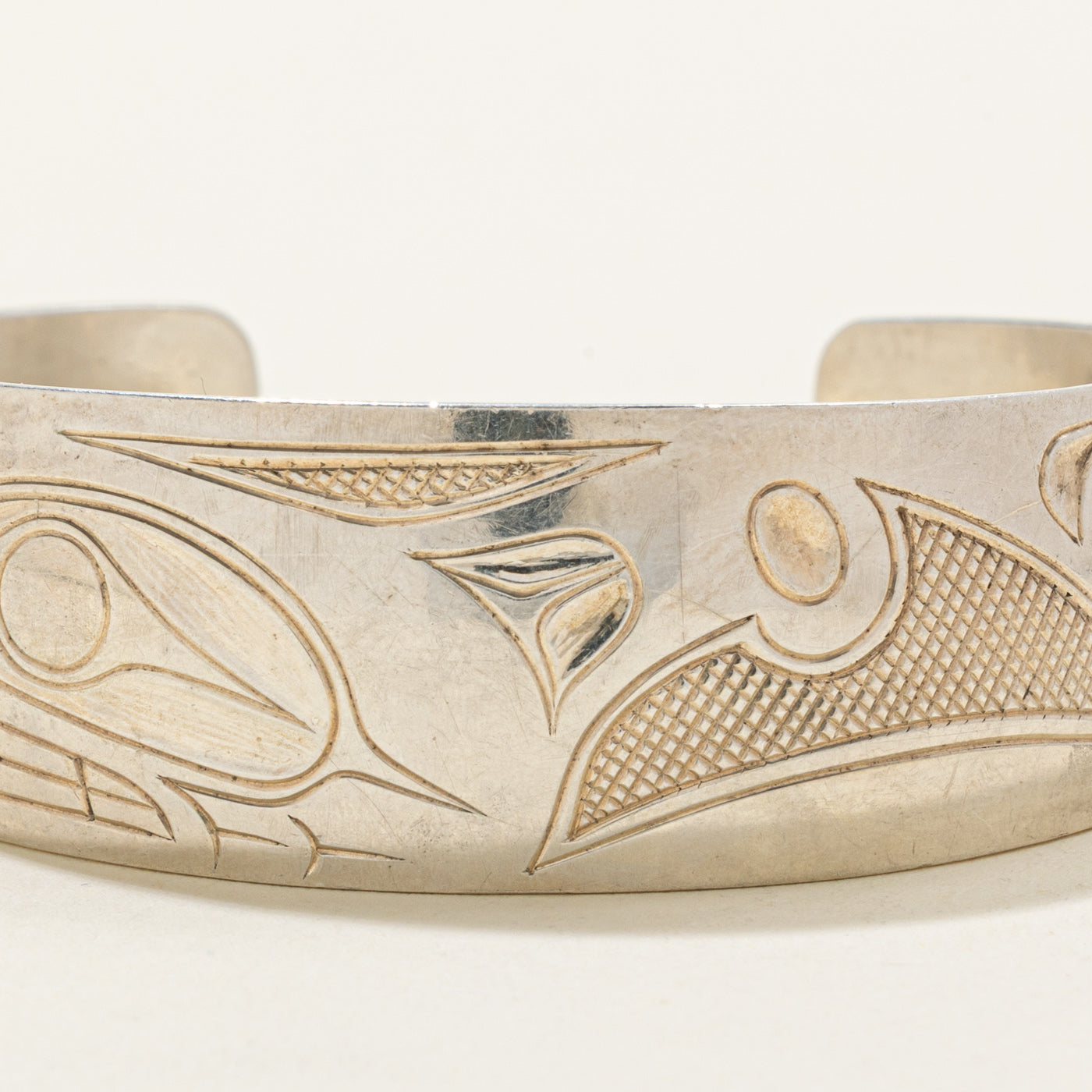 'Marvin Tallio' Sterling Silver Indigenous Carved Orca Cuff | 5.5"