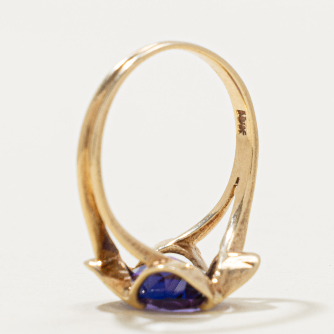 10k Solitaire Synthetic Sapphire Floral Ring | 2.30ct | SZ 6.25
