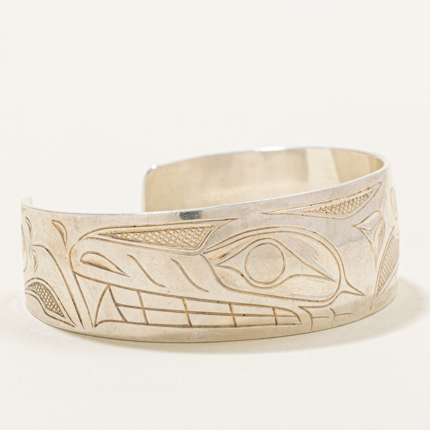 'Marvin Tallio' Sterling Silver Indigenous Carved Orca Cuff | 5.5"