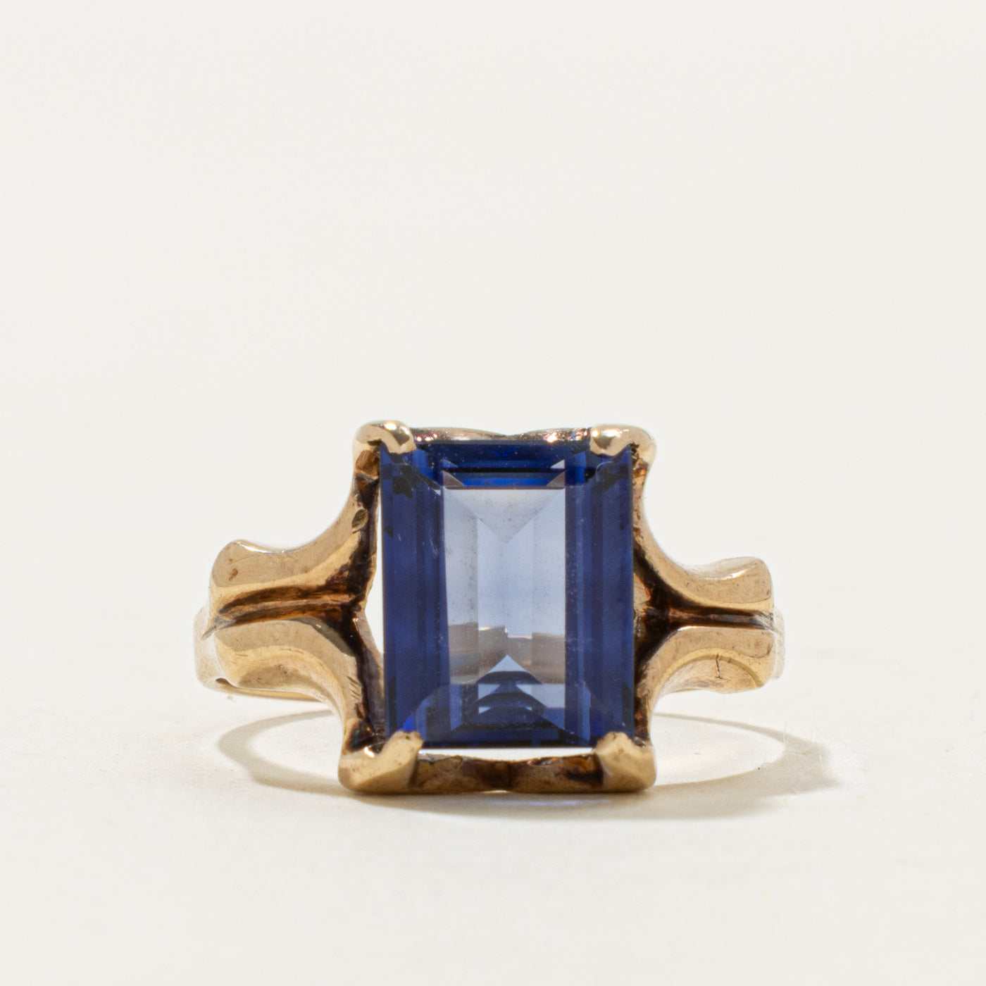 10k Solitaire Synthetic Sapphire Ring | 3.25ct | SZ 7.5