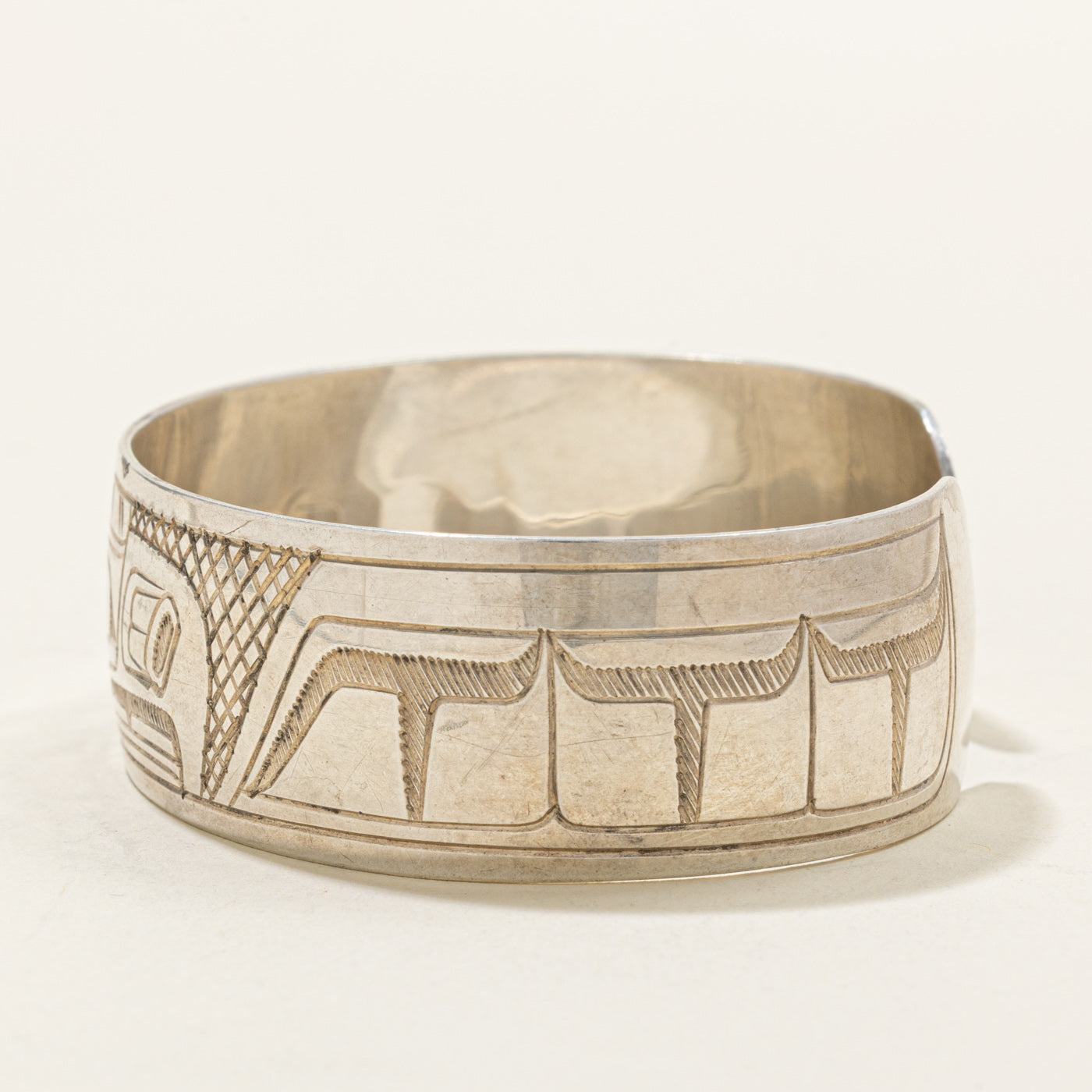'Gilbert Pat' Sterling Silver Indigenous Carved Thunderbird Cuff | 6.5"