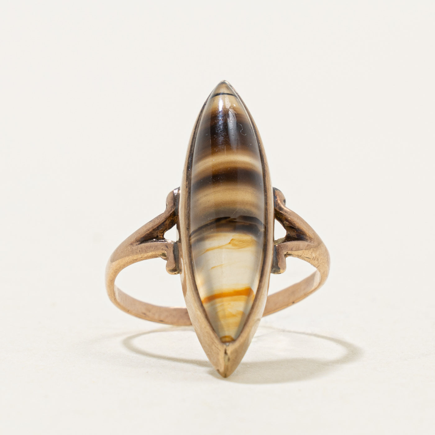 10k Marquise Cabochon Cut Agate Ring | 2.40ct | SZ 4.25