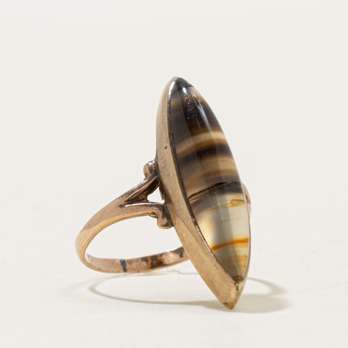 10k Marquise Cabochon Cut Agate Ring | 2.40ct | SZ 4.25