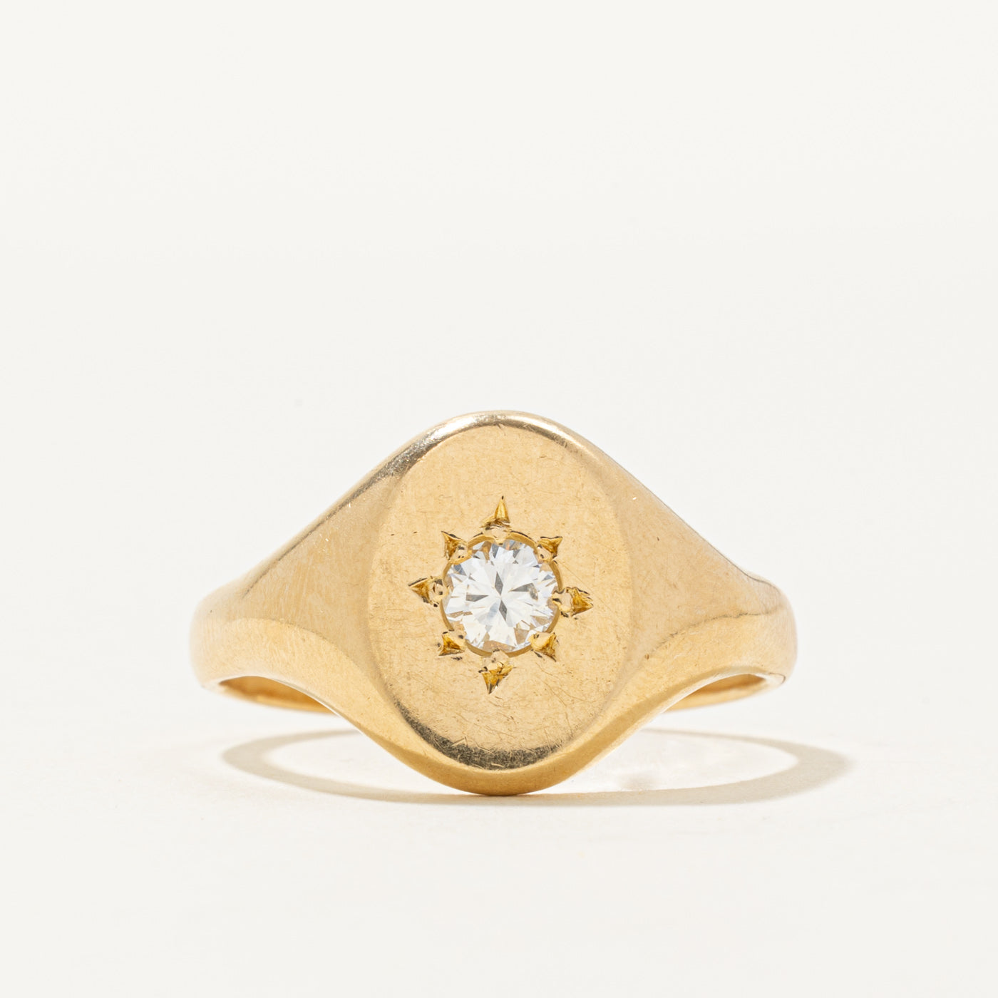 Edwardian 1918 London Star Set Diamond Signet Ring | 0.42ct SI2 H/I | 12.75