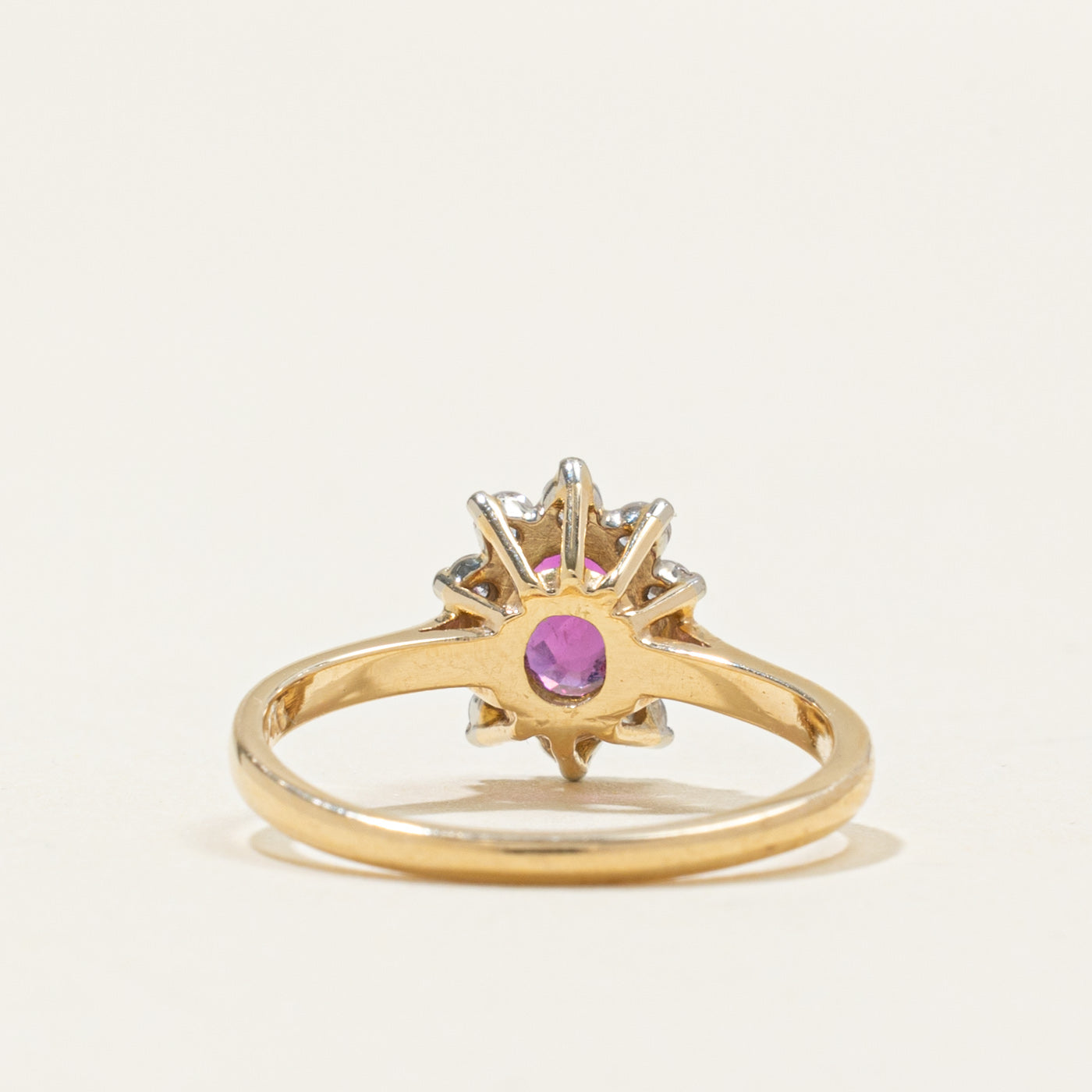 ‘Birks’ 14k Ruby & Diamond Halo Ring | 0.50ct, 0.30ctw | SZ 6.25
