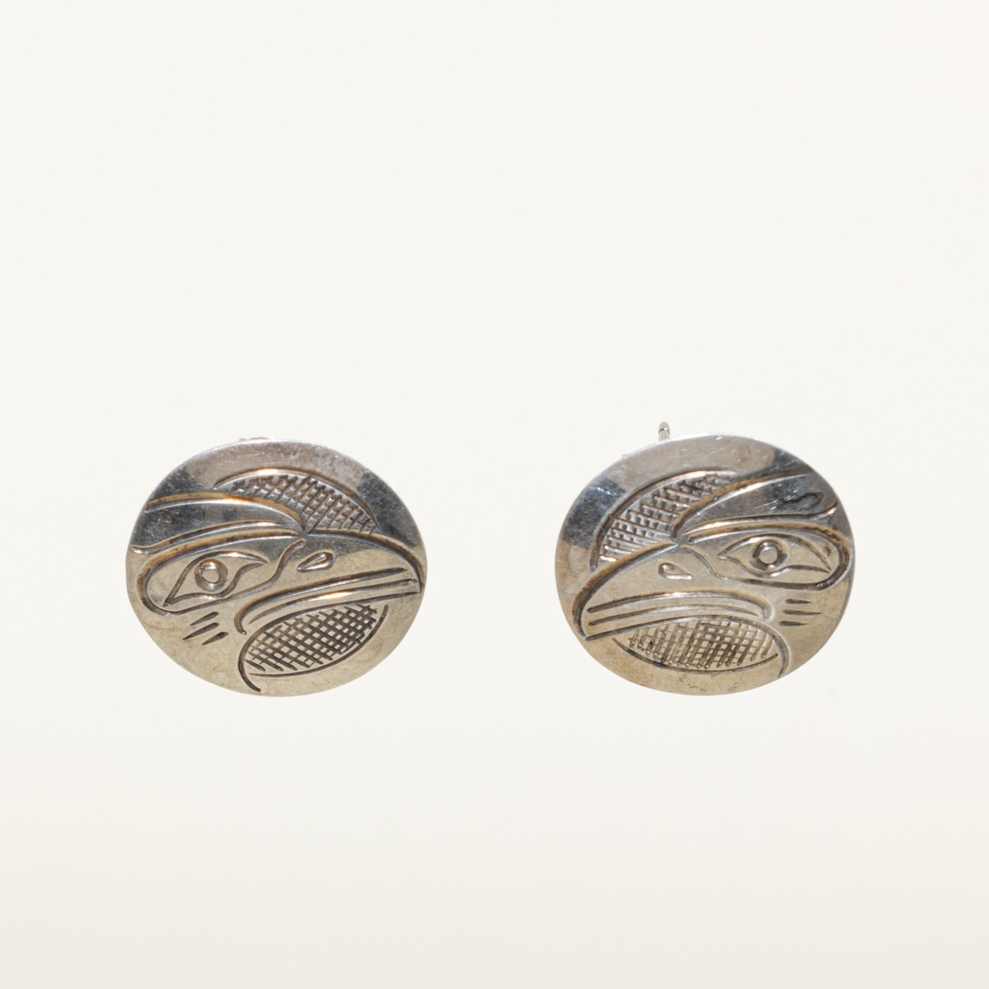 Sterling Silver Indigenous Carved Raven Earrings