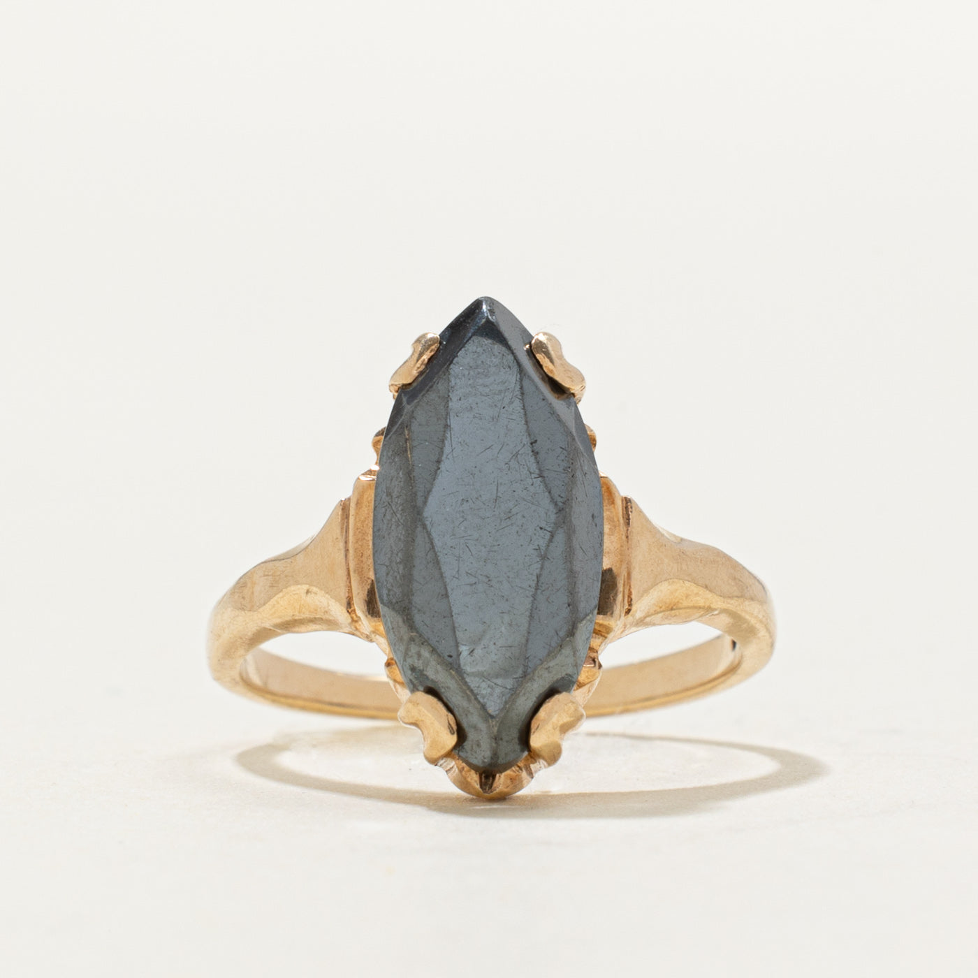 10k Solitaire Marquise Cut Hematite Ring | 3.00ct | SZ 4.75