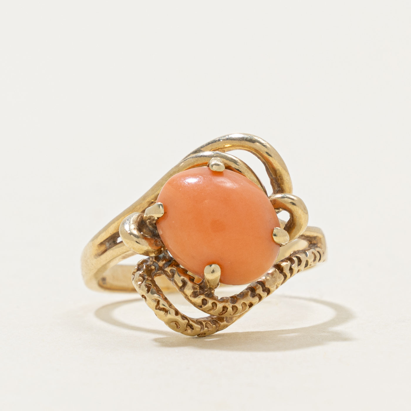 14k Coral Textured Abstract Ring | 2.00ct | SZ 6