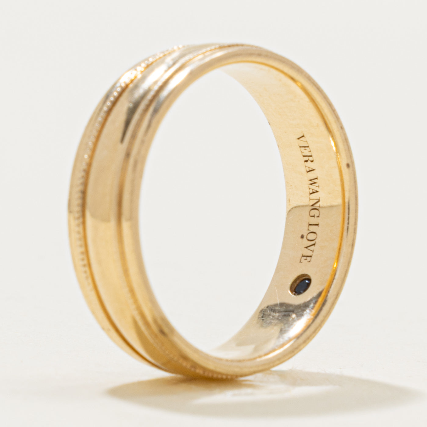 ‘Vera Wang’ 14k Hidden Sapphire Milgrain Band | 0.01ct | 6.25mm | SZ 9